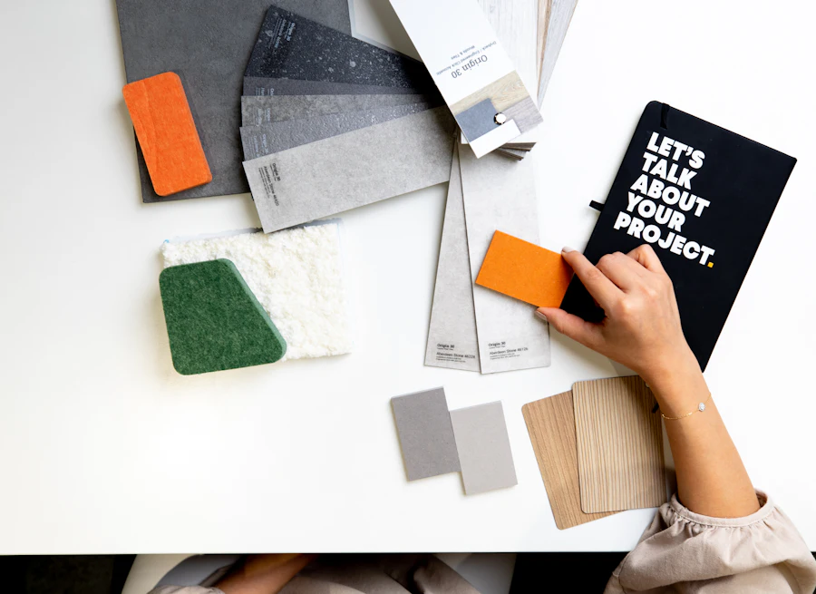 Material and finish samples on a desk