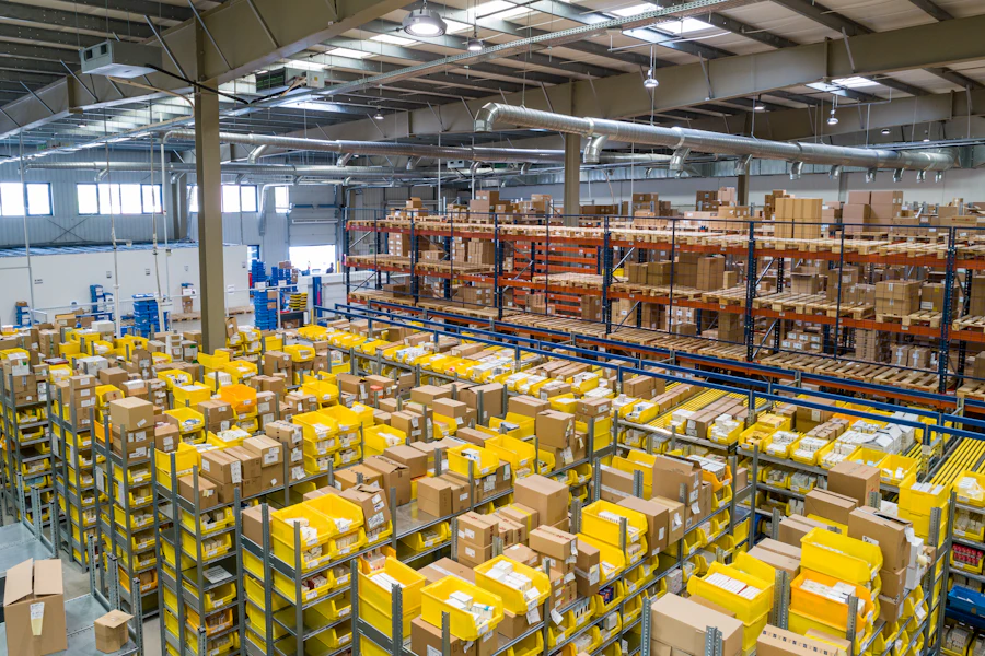 A warehouse stacked with crates